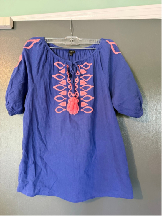 Talbots Tops - Women's Talbots Petite Blue & Pink Embroidered Tunic Top MP